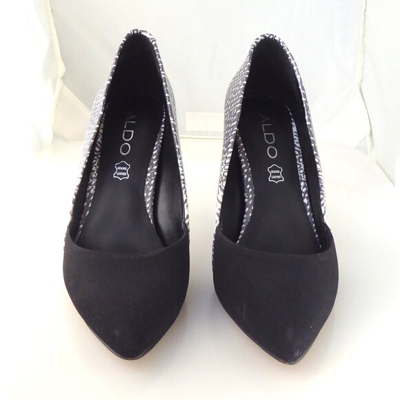 Aldo white snake and black edgy pointed toe heel pumps size 6 - Picture 2 of 8